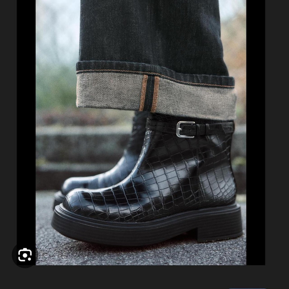 ZARA FLAT CROCODILE-EFFECT ANKLE BOOTS - Size 6 or 36 - Picture 5 of 8